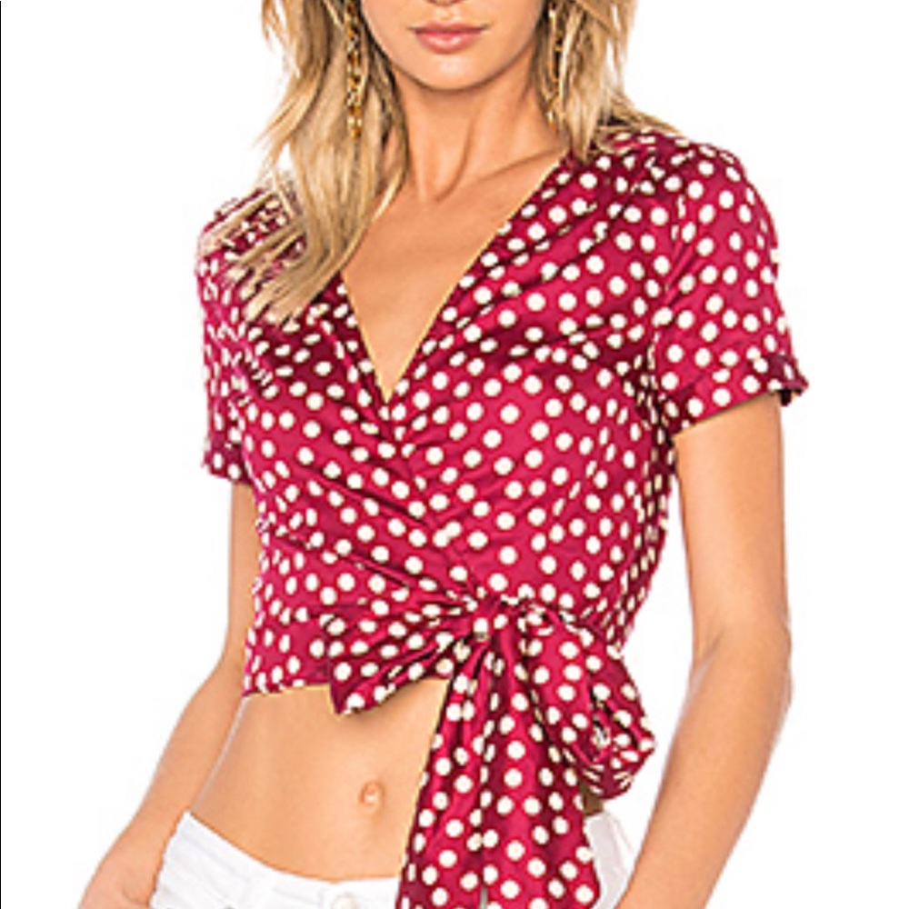 L’Academie Short Sleeve wrap top in Red Dot